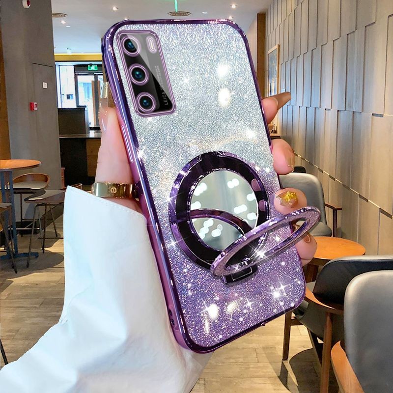 Casing HP OPPO A16 A16e A16k Pelapisan Magnetik Berkilau silikon lembut 360 Derajat Cermin Dudukan K