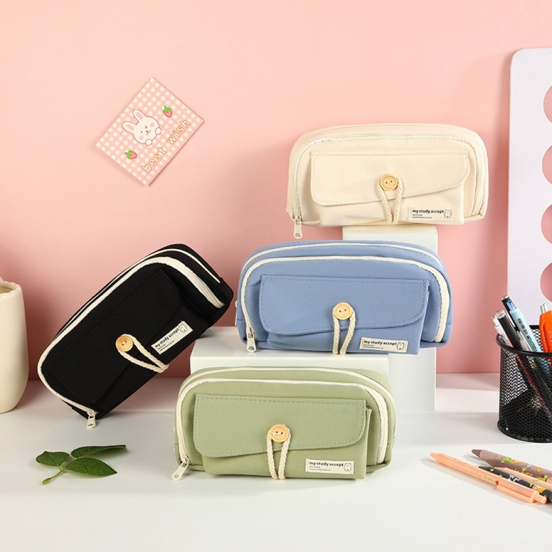 

Cute And Convenient Canvas Pencil Case Large Opening Capacity for Student Supplies Cosmetics Travel Handbag 1pc