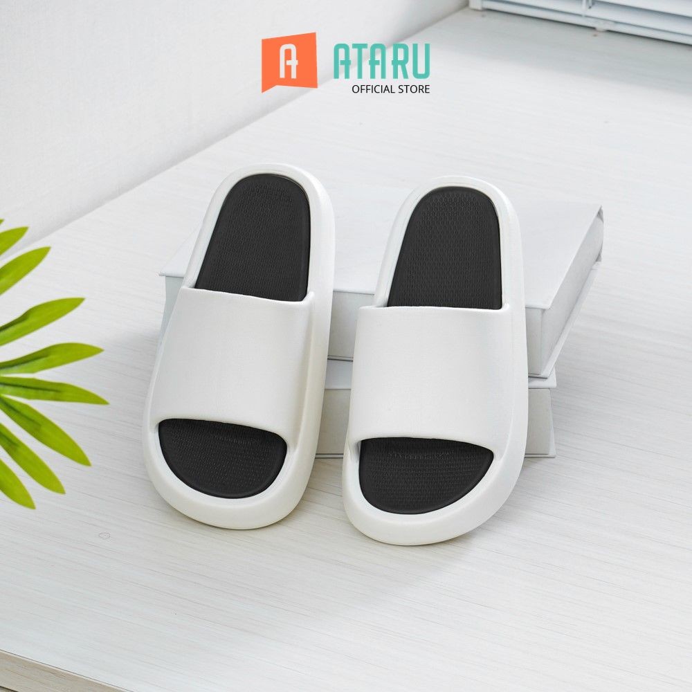 Ataru Ukuran 37/38 Sandal Thick Slippers Color Block - Putih Unisex Slipper Sendal Kasual Outdoor In