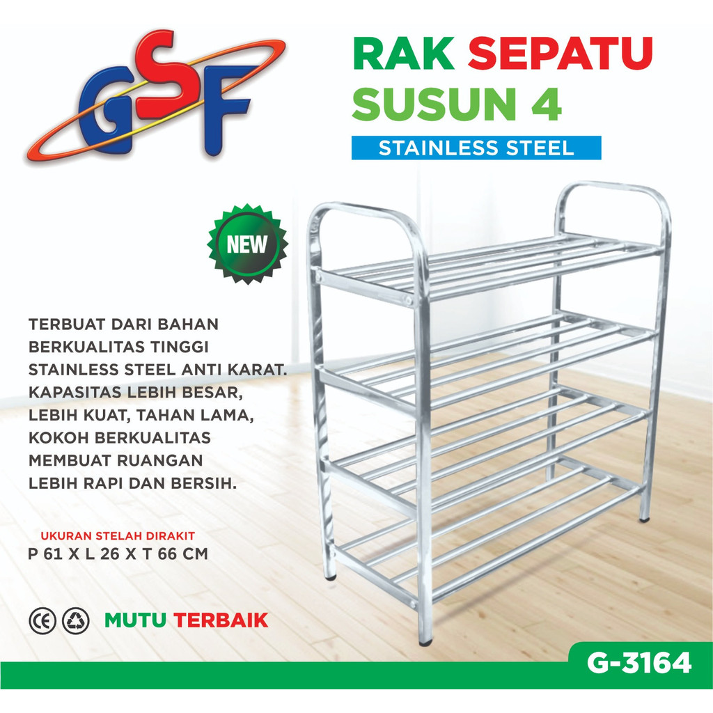 Rak Sepatu 4 Susun Besi Stainless Steel GSF-3164 / Rak Sepatu Susun 4 / Rak Sepatu Kuat Kokoh / Rak 
