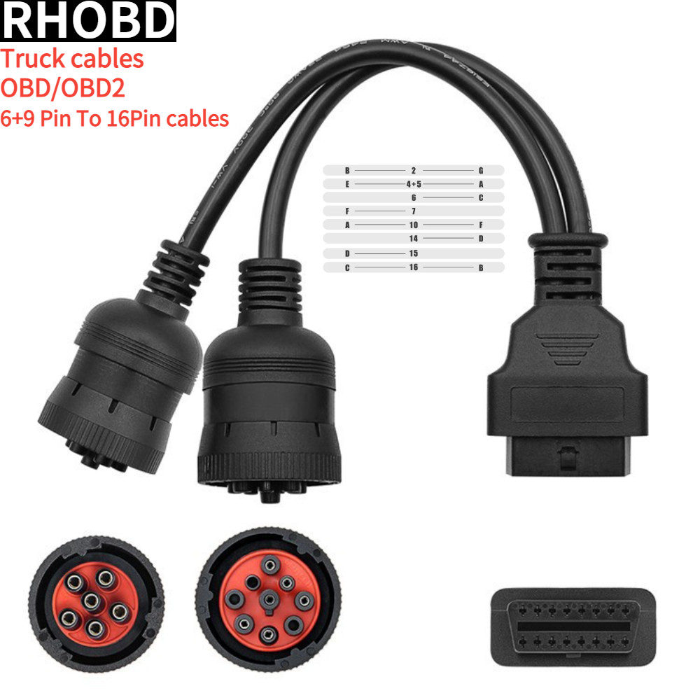 

Latest OBD2 Truck Diagnostic Tool 16 Pin Cable J1708 J1939 Connector OBD2 6 Pin 9 Pin for Cummins for Deutsch for Cat Truck