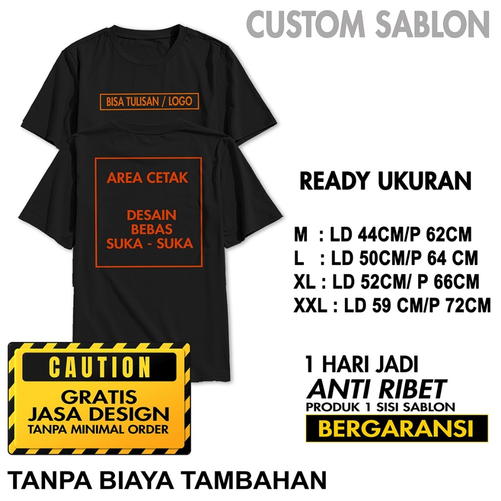 Baju Kaos Custom Depan Belakang Bebas Pakai Foto Logo Dan Nama Suka Suka Sendiri Sablon