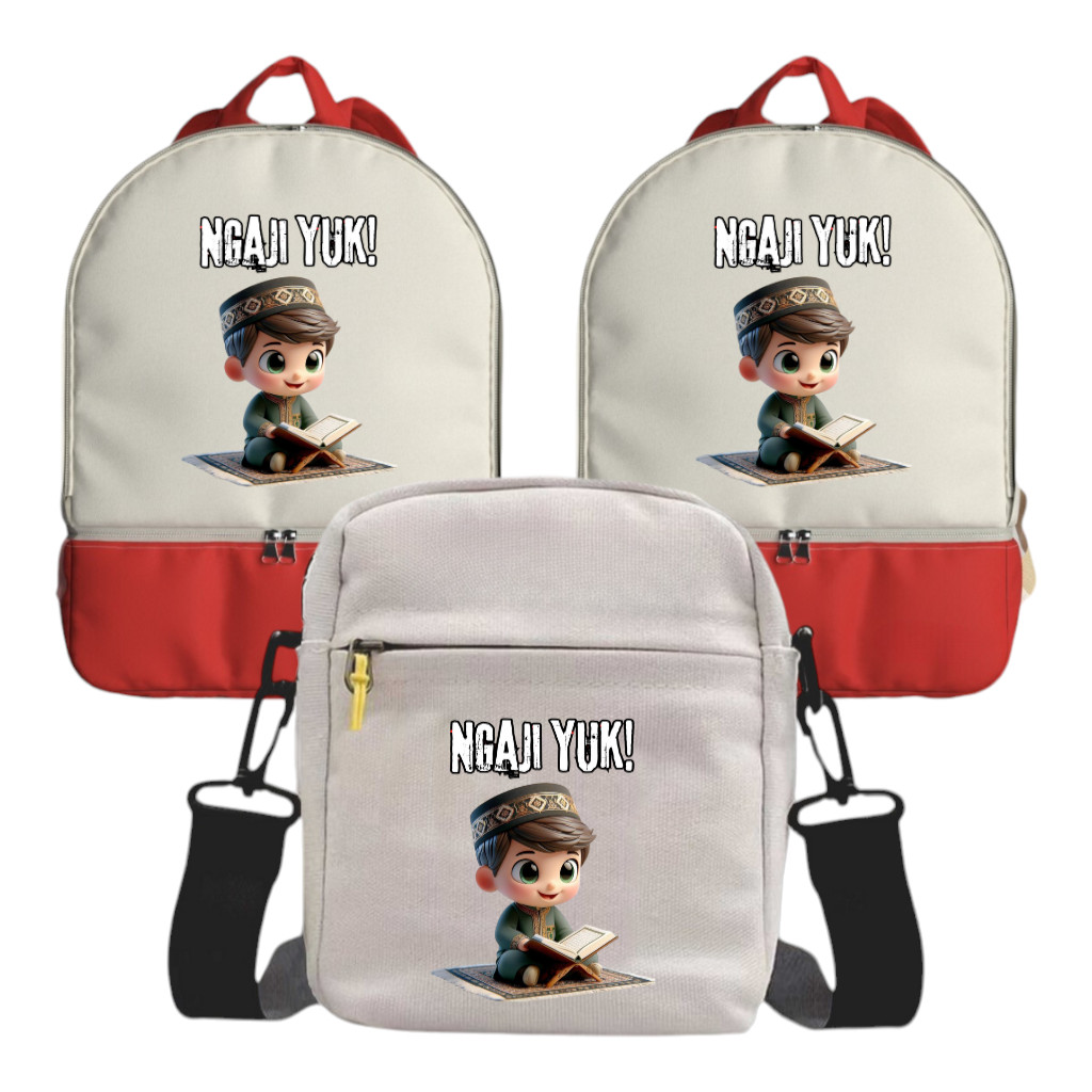 Tas Ransel Anak Sekolah TK SD SMP Laki Laki Tas Slempang dan Serut Karakter Muslim Lucu Untuk Cowok 
