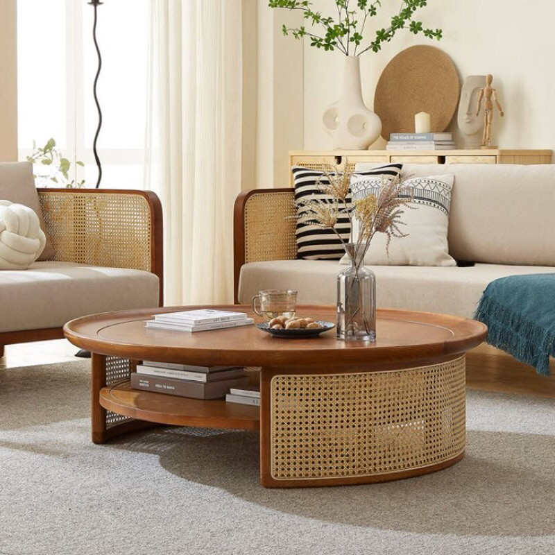 Coffee Table Meja Tamu Kayu Jati – Desain Bulat Solid, Cocok untuk Ruang Tamu