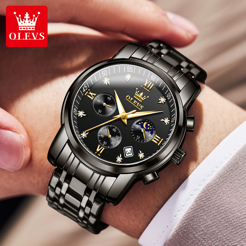 Jam Tangan Pria OLEVS 2858 Original Anti Air Tahan Luminous Fashion Analog Chronograph Stainless Ste