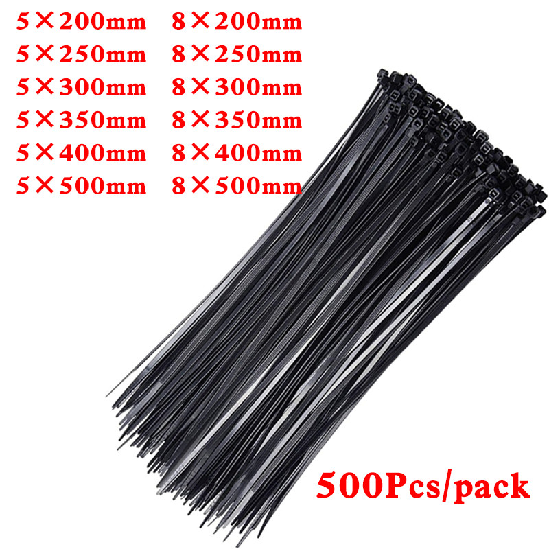 

500Pcs/pack Self-locking Plastic Nylon Cable Tie Black 5*300mm Cable Tie Fastening Ring 8*300mm Large Cable Zip Wrap Strap Ties