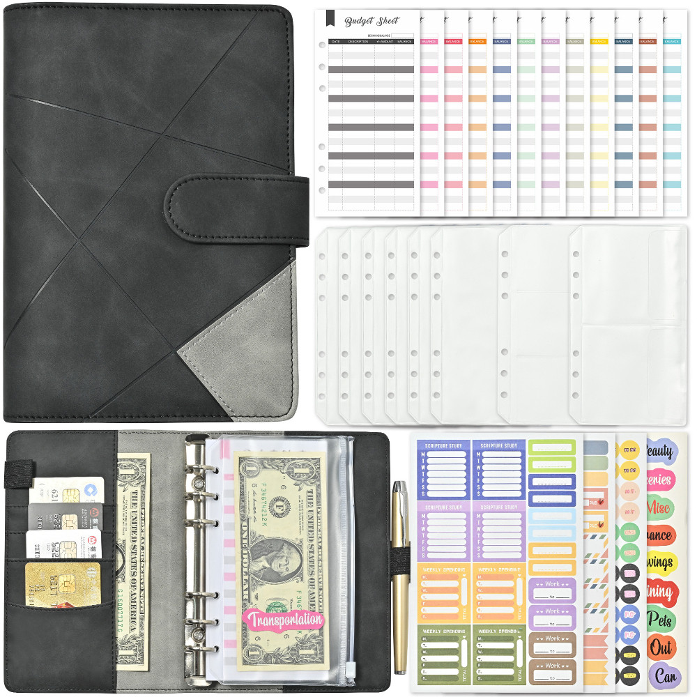 

A6 Money Budget Planner Binder With Zipper Envelopes, Cash Envelopes For Budgeting, A6 Mini Cash Binder Pockets Money Organizer