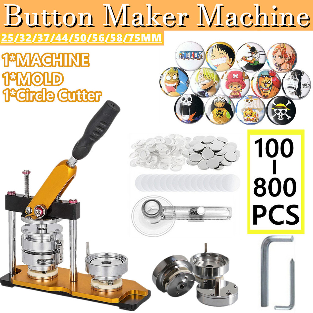 

25-75MM Badge Button Maker Machine DIY Pin Badges Set,with 100-800Pcs Button Parts+Circle Cutter+Mold, Round Badge Press Machine