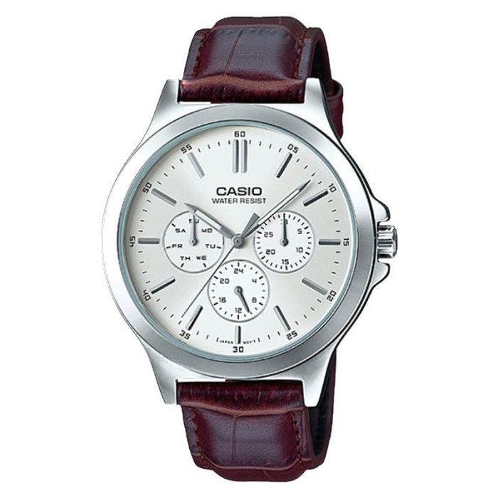 Casio MTP-V300L-7AUDF Men Analog Silver Dial Brown Leather Strap
