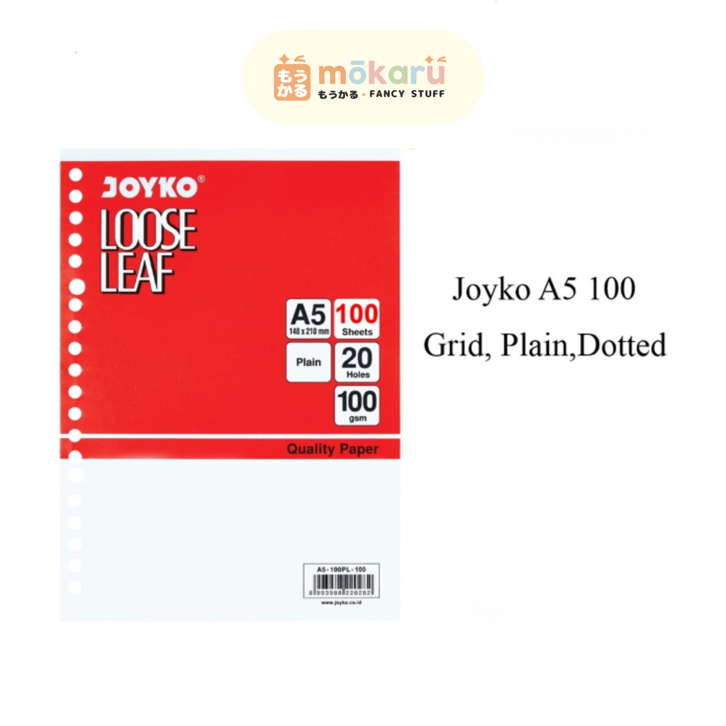 

Joyko Loose Leaf A5 (Blank, Grid & Dotted) 100 Sheets/Lembar / Kertas Isi Ulang Binder Murah