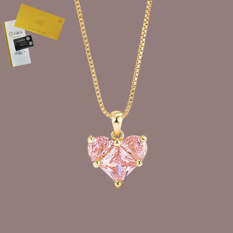Termasuk Sertifikat GRA 18K Gold Pink Crystal Kalung Moissanite Pink Indah