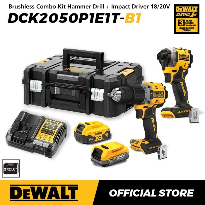 Dewalt Brushless Combo Kit Hammer Drill (DCD805) + Impact Driver (DCF850) 18/20V Max DCK2050P1E1T-B1