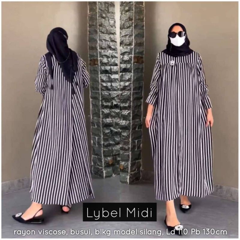 Gamis Lybel Midi Salur Rayon Viscose - Elegan dan Berkelas