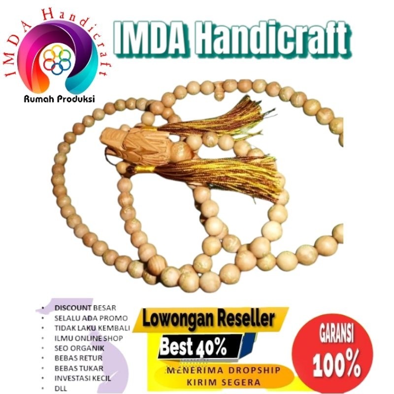 IMDAHANDICRAFT Tasbih kayu CENDANA merah model kepala Naga Ukuran 99 biji 7 mm