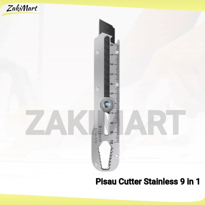 

Pisau Cutter Stainless 9 in 1 - Cutter Stainless Pemotong Kertas Tajam Anti Karat Multifungsi - Penggaris - Pembuka Baut - Cutter Stainless Pemotong Kertas Tajam Anti Karat Multifungsi