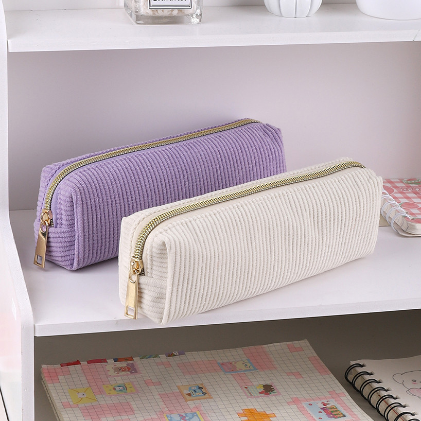 

Solid Color Pencil Case Estuche Escolar Pencil Pouch Kalemlik Stationary Corduroy Pen Case School Supplies Trousse Pencilcase
