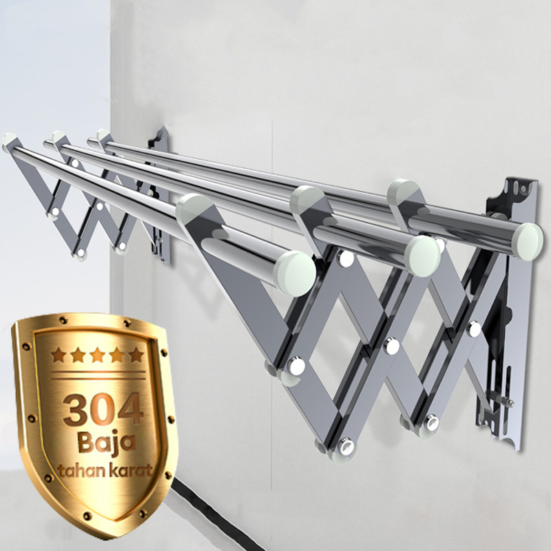 Jemuran Dinding Lipat Stainless 2 Meter Jemuran Baju Pakaian Dinding Jemuran Lipat Dinding
