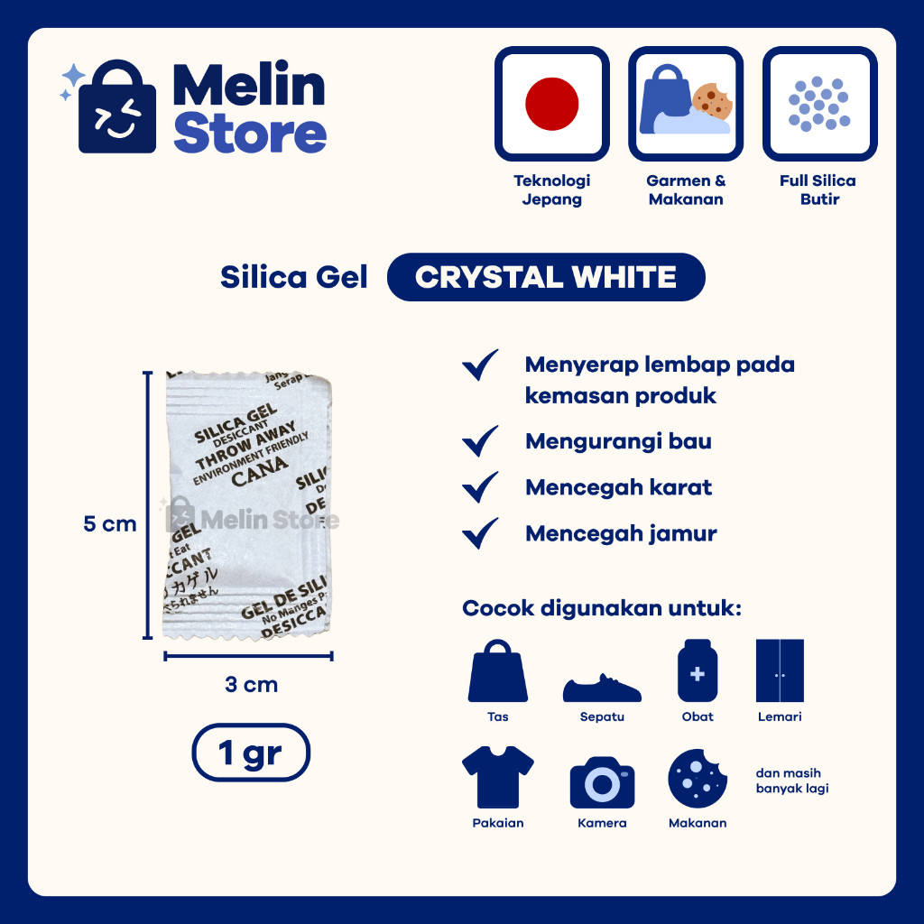 Silica Gel White Anti Lembap & Jamur untuk Makanan /Tas/Sepatu {Pengawet Makanan}