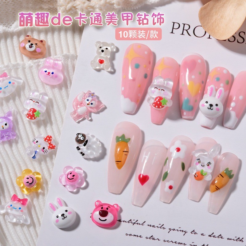 BUUBUU - 10PCS AKSESORIS KUKU SANRIO - HELLO KITTY KUROMI CINAMONROLL - AKSESORIS NAIL ART RESIN