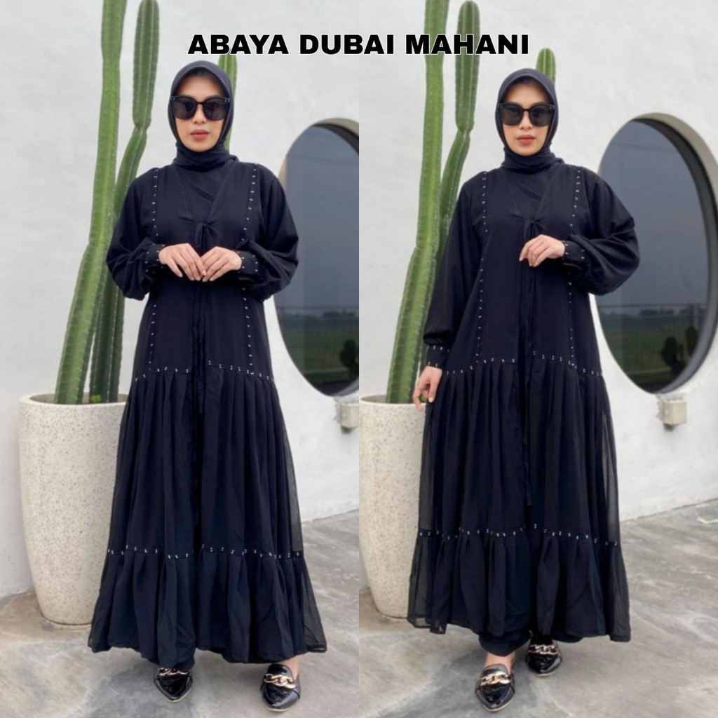 Abaya Hitam Gamis Saudi Jetblack Premium Sifon Maxy Swarovski Elegan - MAHANI