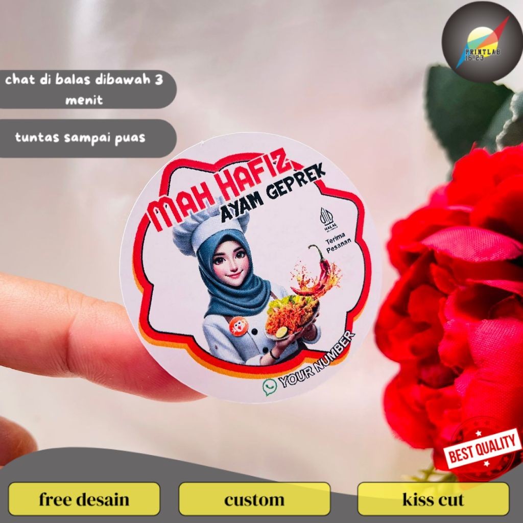 PrintLab 2-4  Cetak Stiker Makanan Ayam Geprek Goreng Bulat Chromo Sticker Label Box Kardus Custom