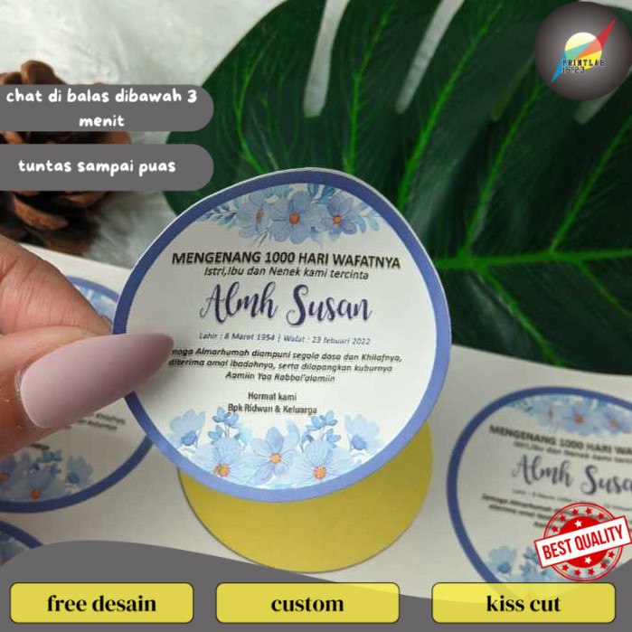 

PrintLab 9-15 Sticker Label Tahlil Stiker Ucapan Mengenang Wafatnya 40 100 1000 Harinya Uk.Besar