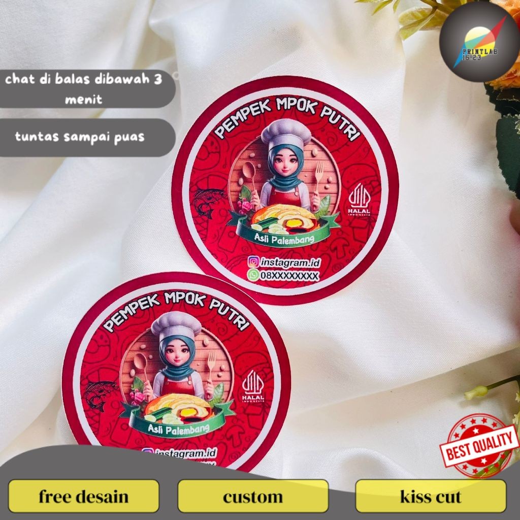 

PrintLab Sticker Chromo Bulat Pempek Label Makanan Packaging Produk Khas Palembang Custom Nama 2-4