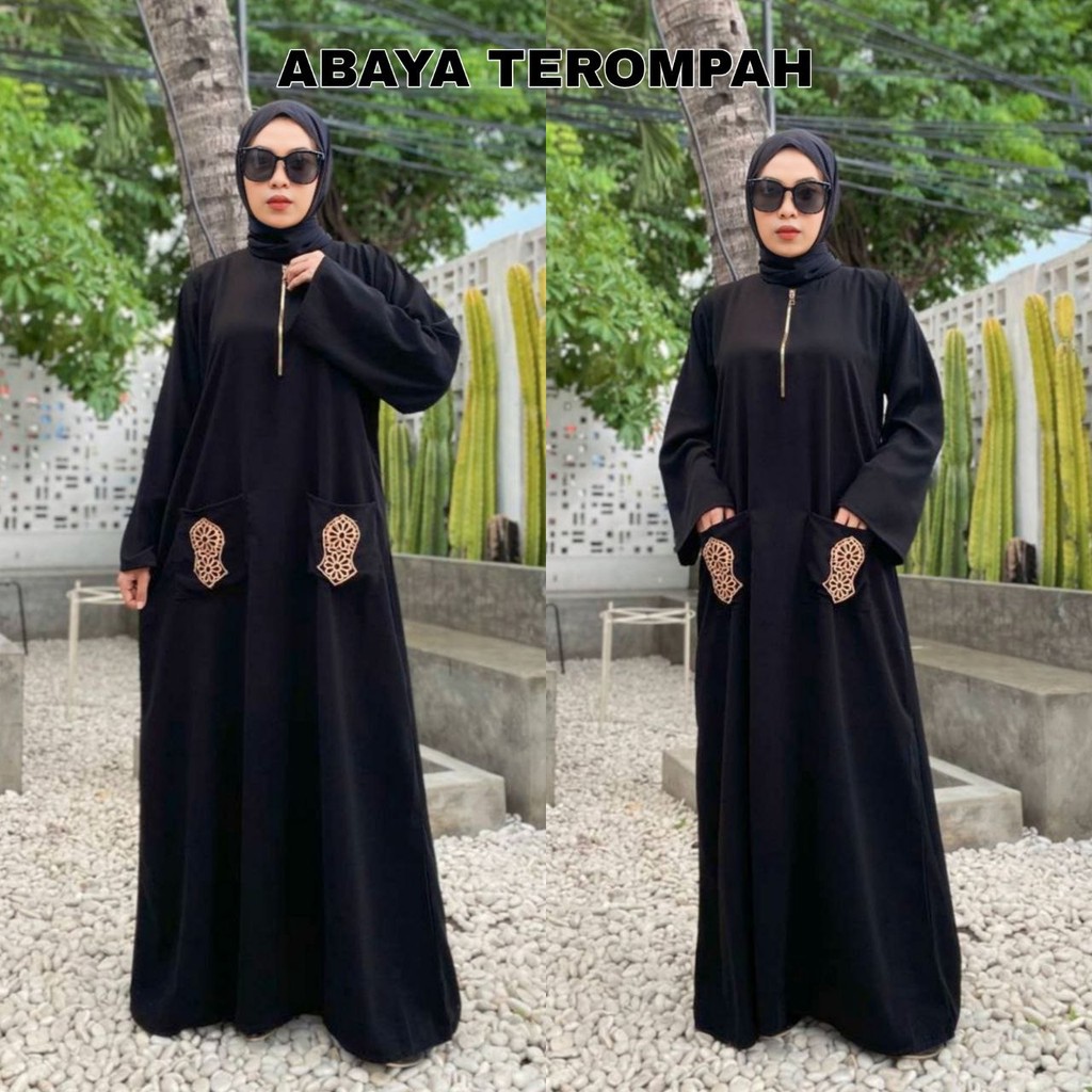 Abaya Hitam Couple Mom and Kids Gamis Saudi Jetblack Premium Bordir Simple - TEROMPAH