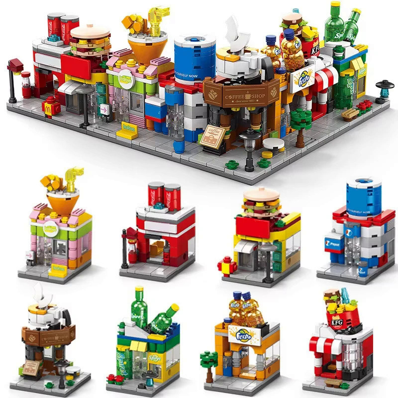 Mainan Lego Anak Laki Laki  Toko Mini DIY restoran kopi susu toko teh tampilan jalan rumah makanan b