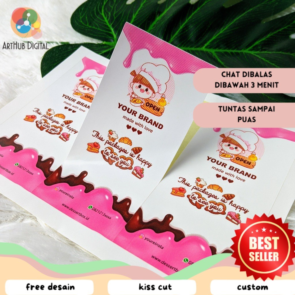 

AHD Stiker Seal Dessert Cetak Sticker Seal Segel Box Persegi Segel Custom Free Desain A3+