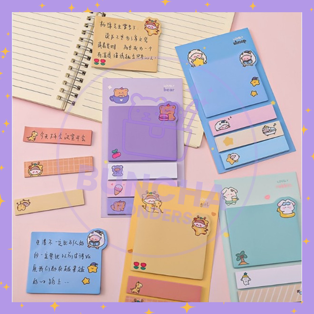 

Mini Memo Lucu 4 in 1 / Sticky Notes Label Karakter / Penanda Buku Stick / Stationery Pad S-SN001