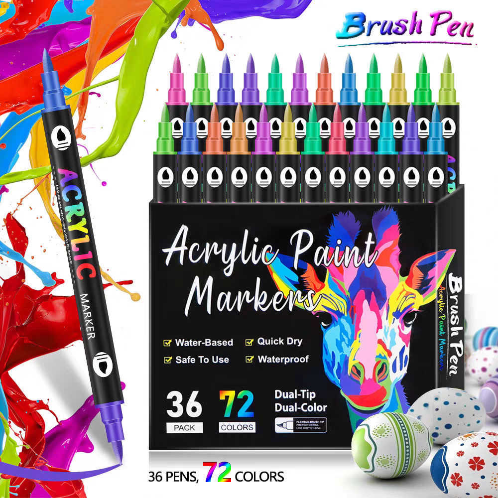 

Spidol Warna Set Acrylic Marker Dual Head Watercolor Drawing Pen 24/48/72 Quick-drying Spidol Akrilik
