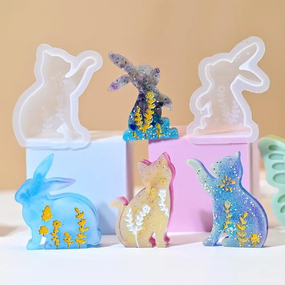 

Easter Bunny Aromatherapy Candle Silicone Mold DIY Embossed Cat Rabbit Gypsum Soap Molds Handmade Aroma Candle Gifts for Easter