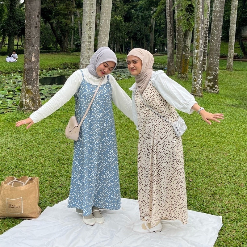 OVERAL DRESS MOTIF BUNGA KOREAN STYLE / Casual Panjang Wanita Dress Bahan Wolfis & Crinckle