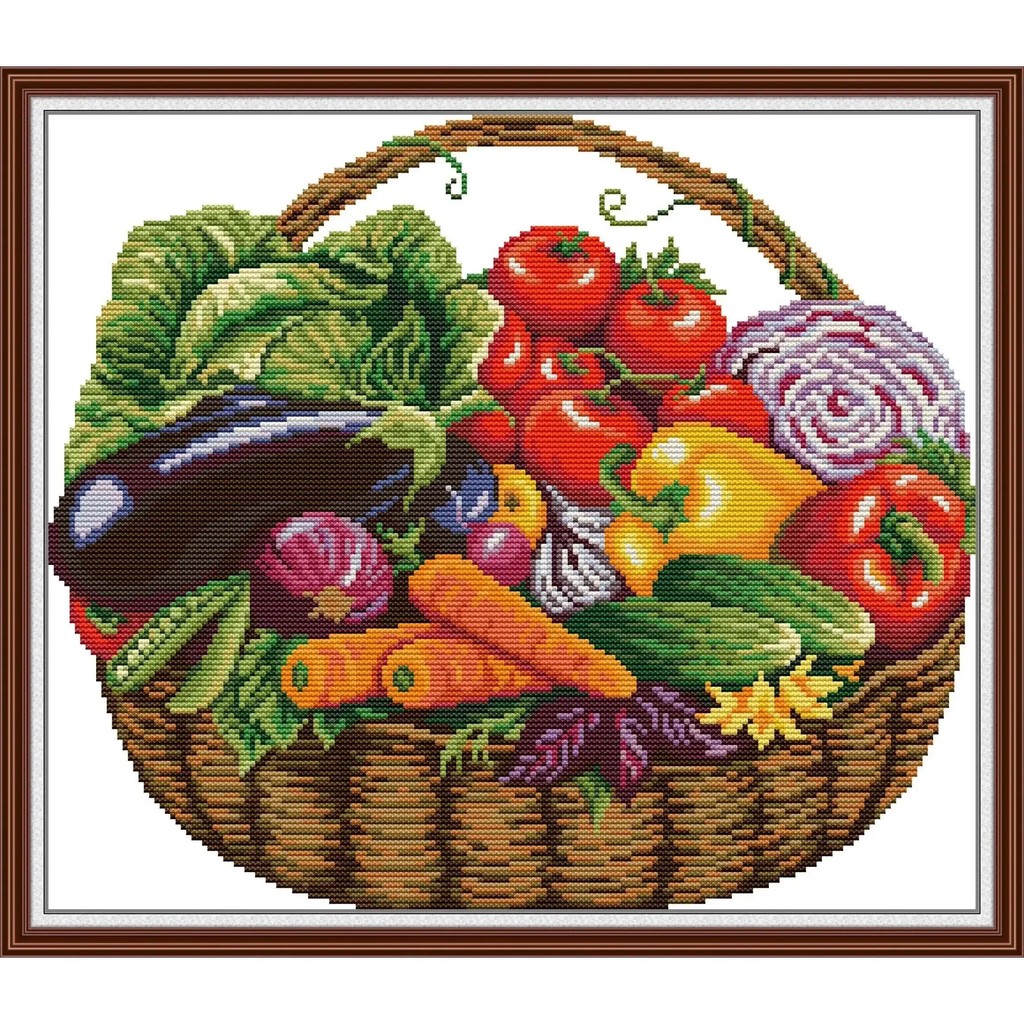 

Joy Sunday Pre-printed Cross Stitch Kit Easy Pattern Aida Stamped Fabric Embroidery Set-A Basket of Vegetables