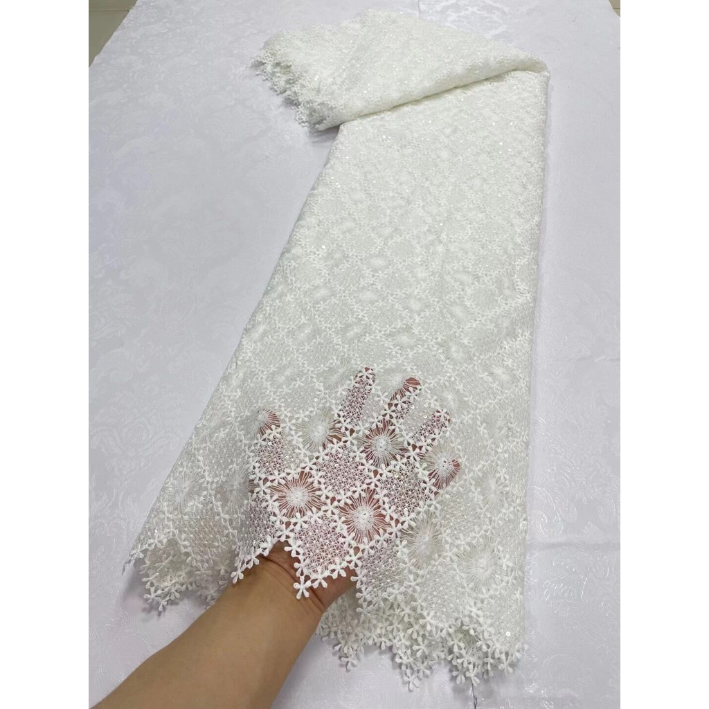 

High Quality African Nigerian 2023 Embroidery Lace Fabric French Tulle Wedding Party Dress Water Soluble Guipure Sequins 5Yards