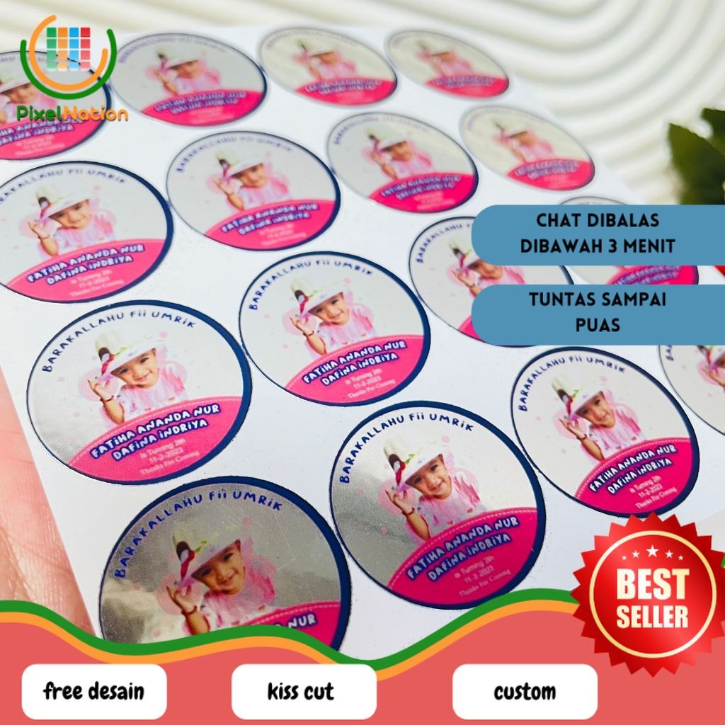 

PiNat 2-4 Sticker Gold/Silver Ulang Tahun Label Undangan Happy Birthday Uk.Kecil Free Design