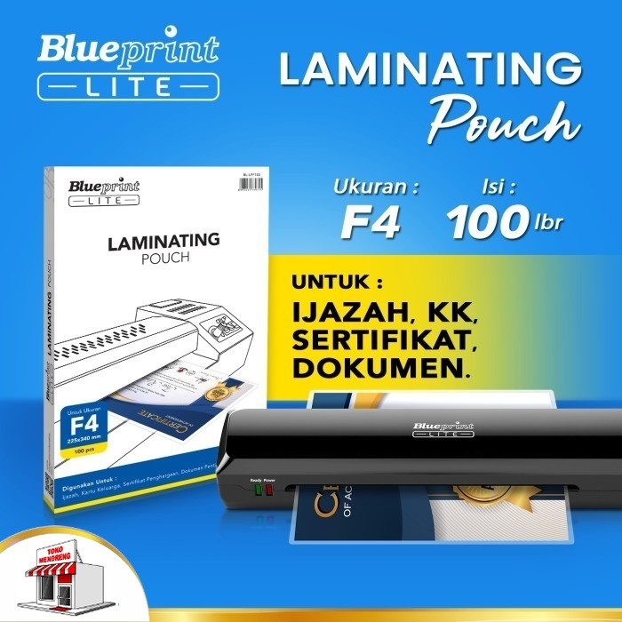 

Laminating Pouch Film F4 Blueprint Lite Plastik Laminating Panas isi 100 pcs