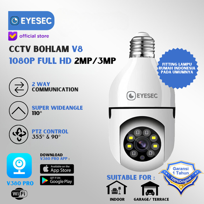 Terbaru EYESEC Kamera CCTV LAMPU Bohlam IP Camera CCTV Wifi Wireless 3MP HD - 3 MP