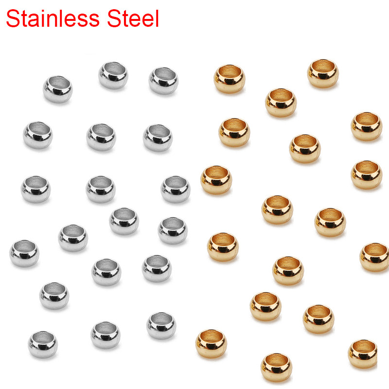 

100pcs 2 2.5 3mm Stainless Steel End Crimp Beads Covers Round Spacer Stopper Beads For Bracelet Necklace Supplies Jewelry Making