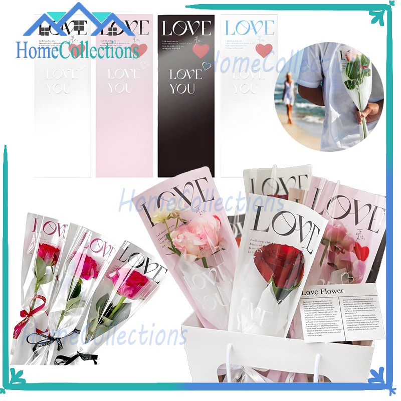 

[1 pack 20 lembar] plastik single flower tulisan love printed style plastik bunga tangkaian satuan single stalk rose mika