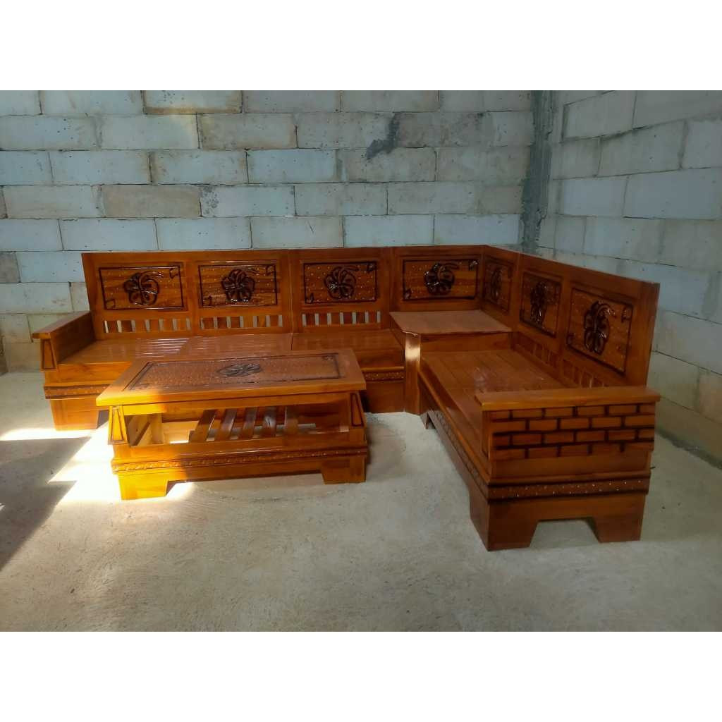 Set Kursi Tamu Sudut Pojok Piramid Minimalis Kayu Jati Mebel Jepara - Jati Grade A