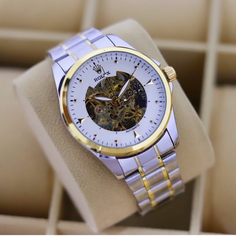 [BELI SEKARANG] Jam Tangan Pria / Cowok Rolex Rantai Big Size Skeleton Black Automatic Matic