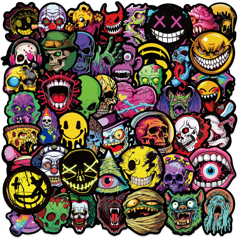 

10/25/50pcs Horror Skull Grimace Stickers Graffiti for DIY Phone Laptop Guitar Suitcase Car Skateboard Motorcycle Helmet