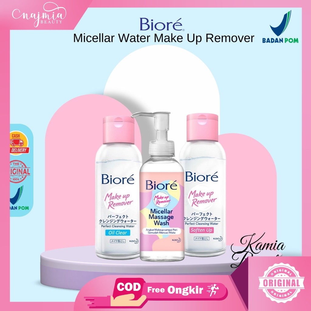 NAJMIA 3 - Biore Micellar Water Make Up Remover Oil Clear Soften Up  Massage Wash Oil 90ml