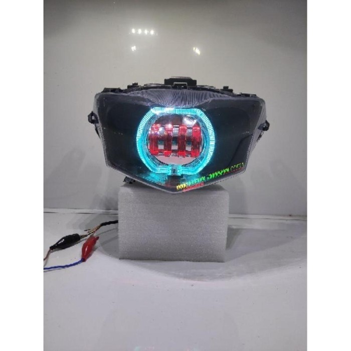 REFLEKTOR LAMPU DEPAN SUPRA X 125 HELM IN FI 2011 CUSTOM DAYMAKER BILED 4 LENSA - Ice Blue