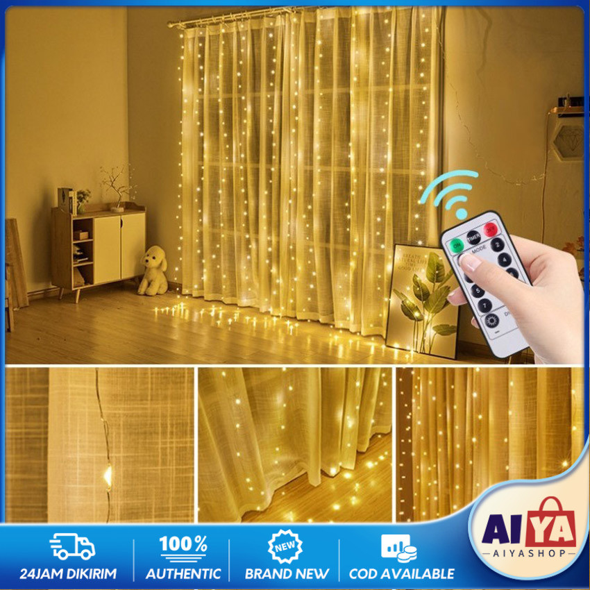 Lampu Tumblr LED Light Tirai Waterfall Lampu Natal Tirai Panjang 3 x 3 meter with USB Remote | LED L