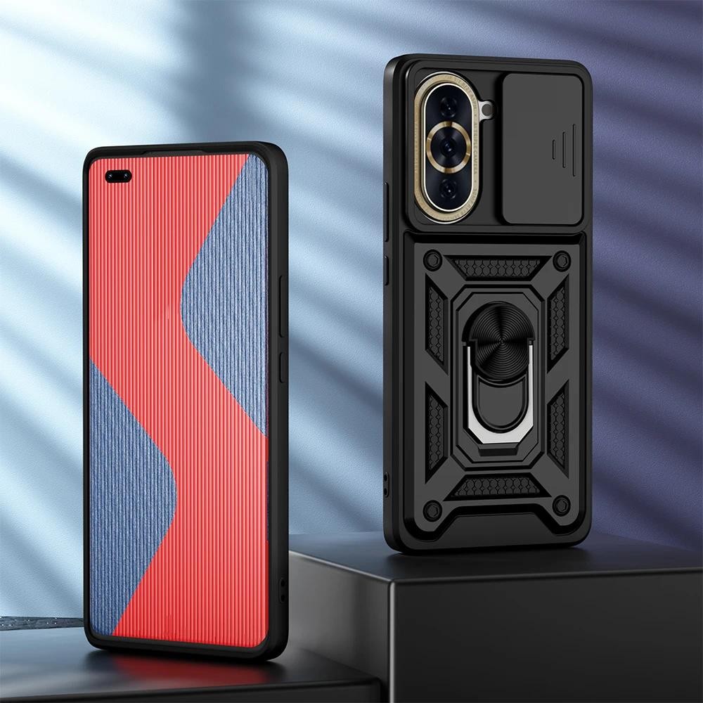 Untuk Huawei Nova 10 13 Pro 9 SE case Slide Camera Lens Protection 360  Meatl Ring Stand armor Hard 