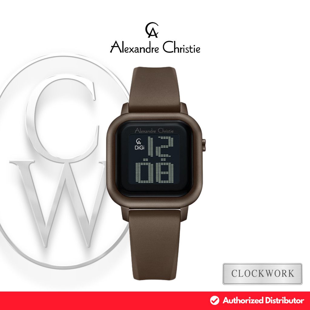 Jam Tangan Wanita Alexandre Christie Digi AC 9392 LHRBNBA Karet Sporty Digital Hitam Coklat