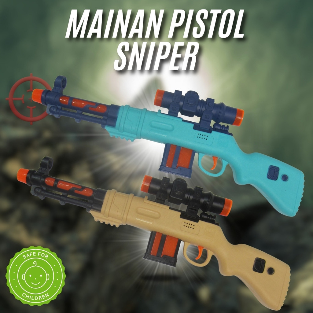 Mainan Pistol Anak Tembakan Gunfight Combat Sniper SNI Sinar Laser Suara Efek Tembakan Menyala